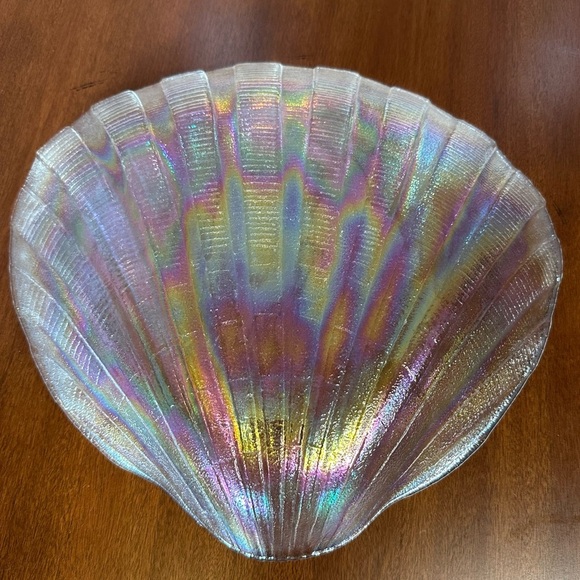 Vintage Kamei Glass Japan Iridescent Shell Shaped Carnival Glass Dish Tray - Picture 2 of 4